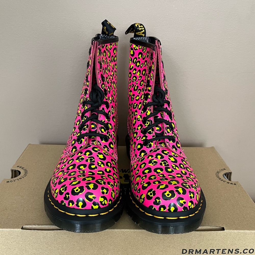 {Dr. Martens} 1460 Water-Repellent Leather Boot in Clash Pink Loud Leopard - 6 - Picture 3 of 7